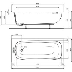 Ванна акриловая Ideal Standard i.life 1800х800 пристенная, встраиваемая (T476201)
