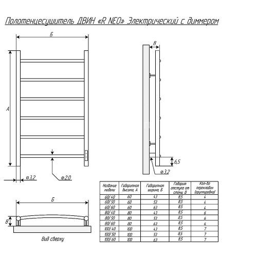 Полотенцесушитель электрический ДВИН R neo 80/50 К диммер Полированный (4656759179359)