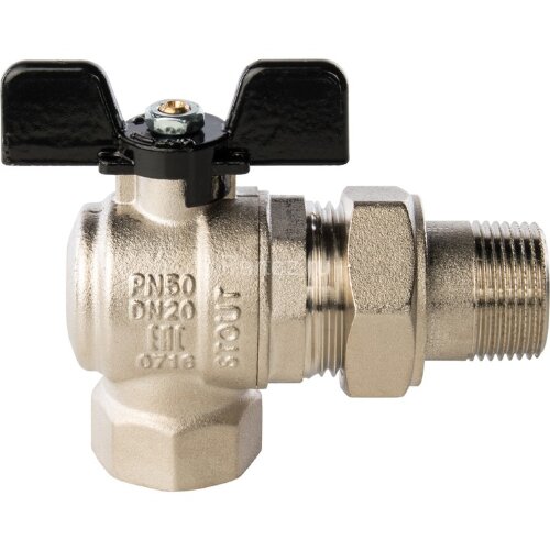 Кран шаровой полнопроходной угловой с американкой 3/4 Stout