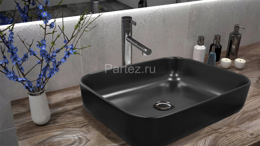 Раковина-чаша Creo Ceramique 500х400х140 накладная, прямоугольная, керамика, черный матовый (PU4200M