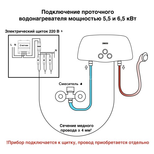 Водонагреватель электрический Zanussi 3-logic T (5.5 kW) - кран