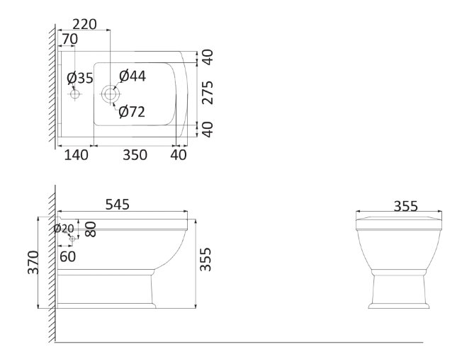 Биде подвесное Creo Ceramique ORLEANS 545х355х370 (OR2100)