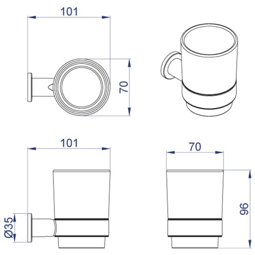 Стакан керамический AZARIO FORNY, хром (AZ-88306)