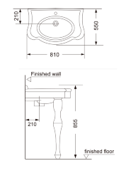 Раковина на двух фигурных ножках Creo Ceramique ORLEANS 810х550х855, белая