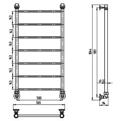 Полотенцесушитель водяной ДВИН J 100/50 1&quot;-½&quot; К1 полированный (4627085975489)