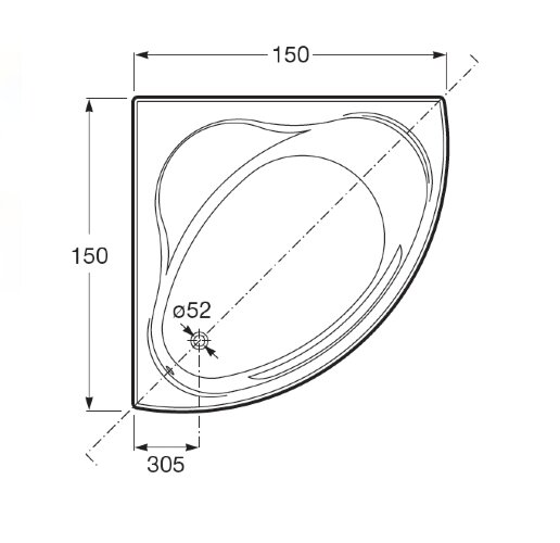 Roca Bali Акриловая угловая ванна 150*150