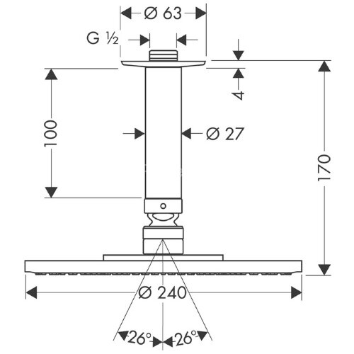 27477000 Верхний душ Raindance S 240 Air 1jet, потолочное подсоединение 100 мм, ½’