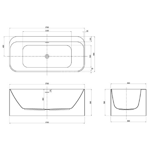 Ванна акриловая Azario RANGALI 1700х800х580 пристенная, в комплекте с сифоном и металлической рамой