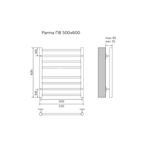 Полотенцесушитель водяной AZARIO PARMA 500/600 8 секций, нижнее/диагональное подключение, 1/2", хром