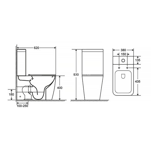 Унитаз-компакт Azario LEVANTO 620x380x830 напольный, безободковый в комплекте с бачком и сиденьем ми
