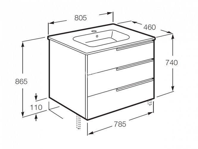 VICTORIA NORD Модуль д/раковины с 3-мя ящиками 800 мм, Ice Edition