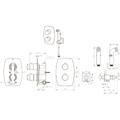 Смеситель Lemark Ursus LM7240BL термостатический с гигиеническим душем, встраиваемый