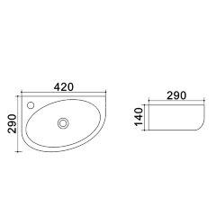 Раковина Azario 42х29х14, подвесная левая, белая (AZ-4519A)