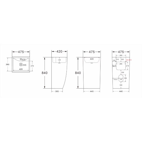 Раковина напольная Azario COMELLA 480х420х830 отдельностоящая прямоугольная, черный матовый (AZ-314M