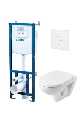 Пэк: Santek "Бореаль" подвесной унитаз с сиденьем SC + инсталляция + белая панель смыва (1.WH30.2.46